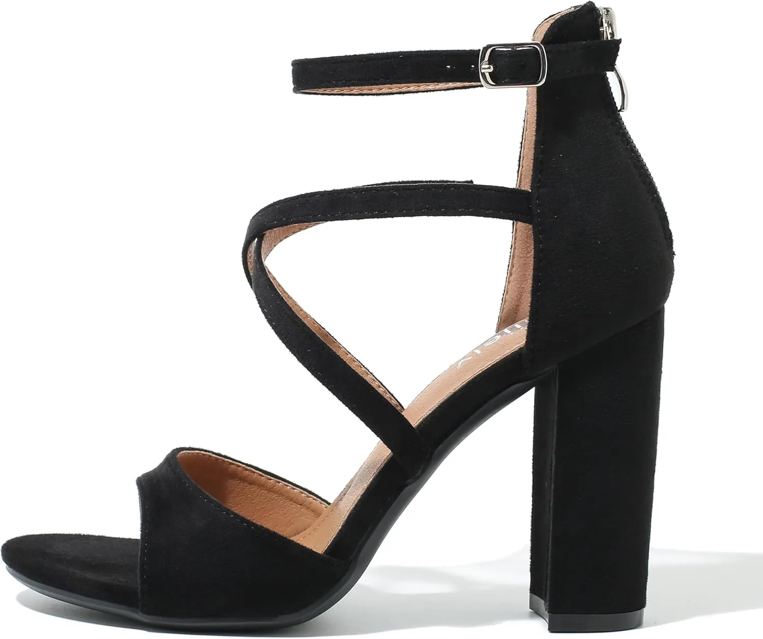 Women's Formal Strappy Sandal High Chunky Block Heel Ankle Strap Zip Up Heels