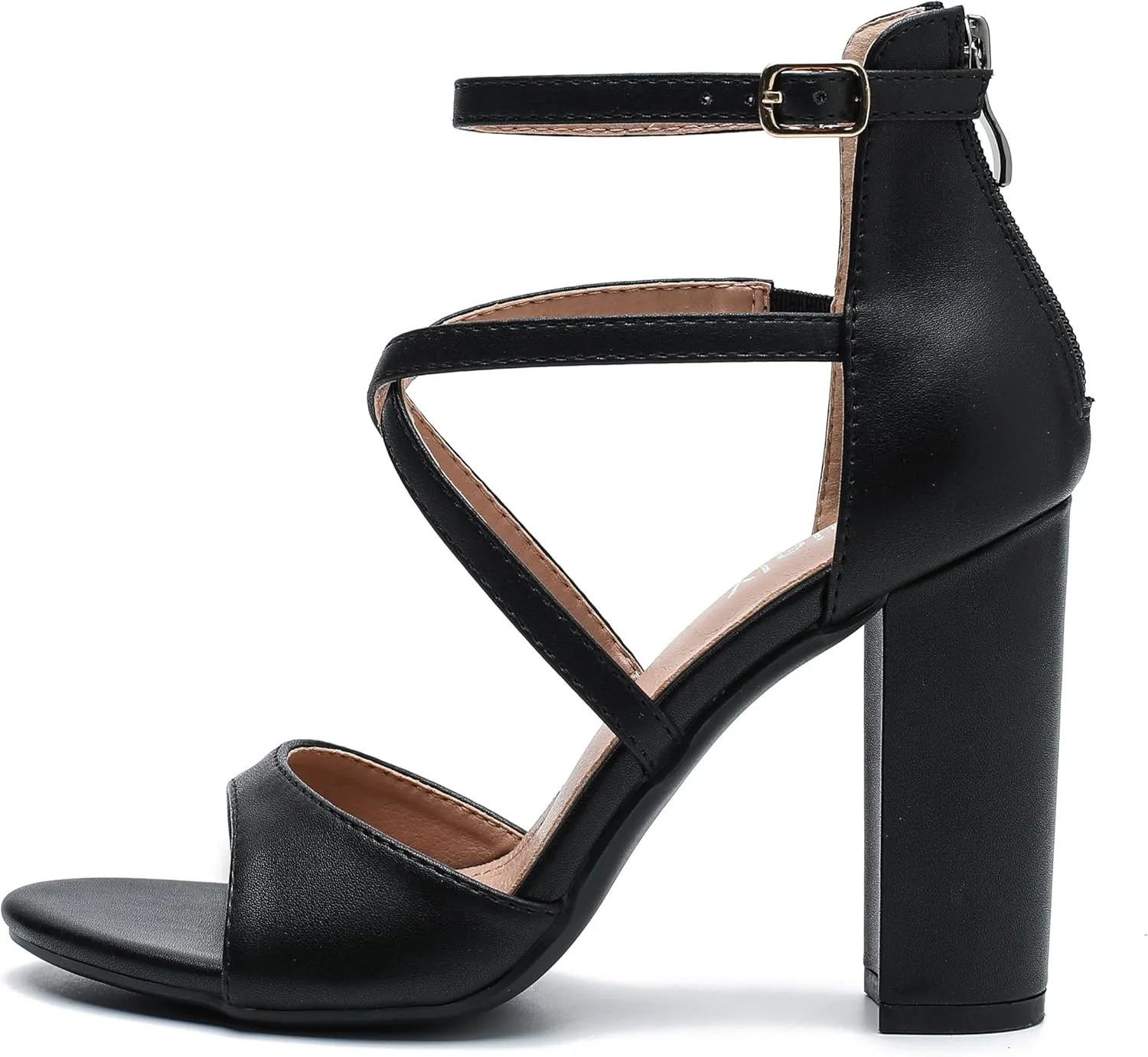 Women's Formal Strappy Sandal High Chunky Block Heel Ankle Strap Zip Up Heels