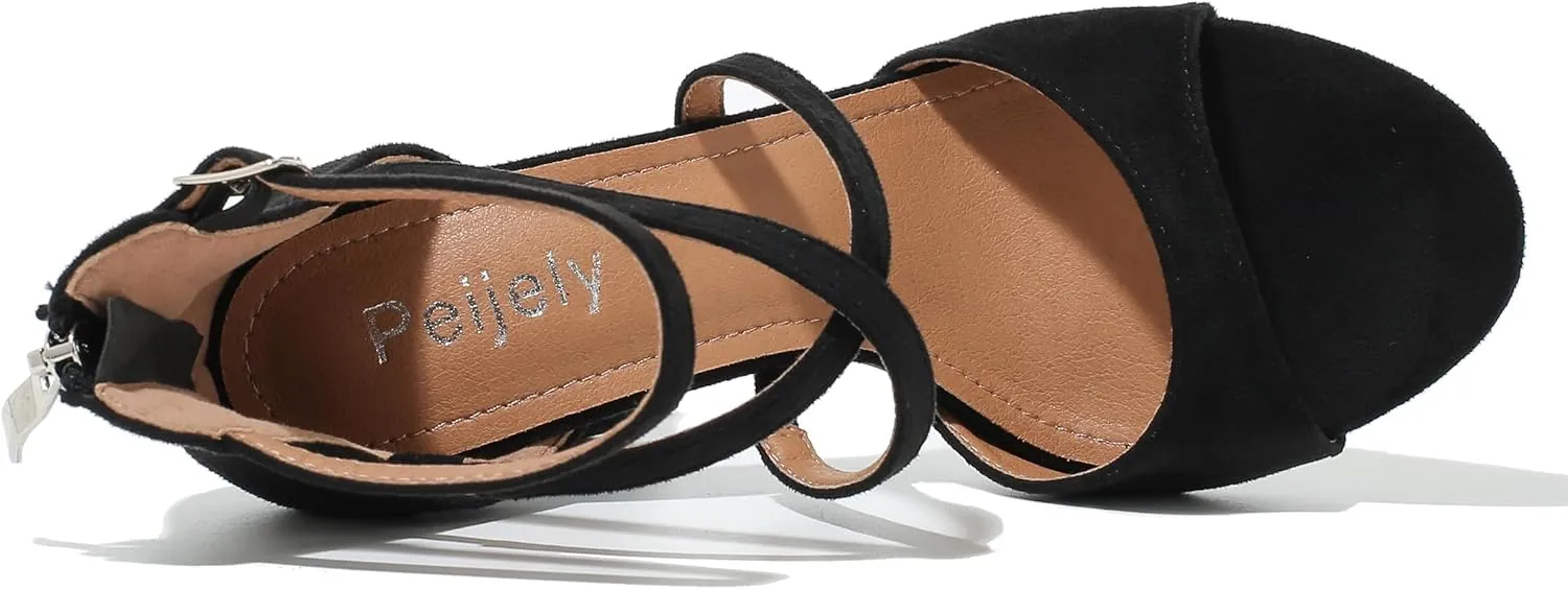 Women's Formal Strappy Sandal High Chunky Block Heel Ankle Strap Zip Up Heels