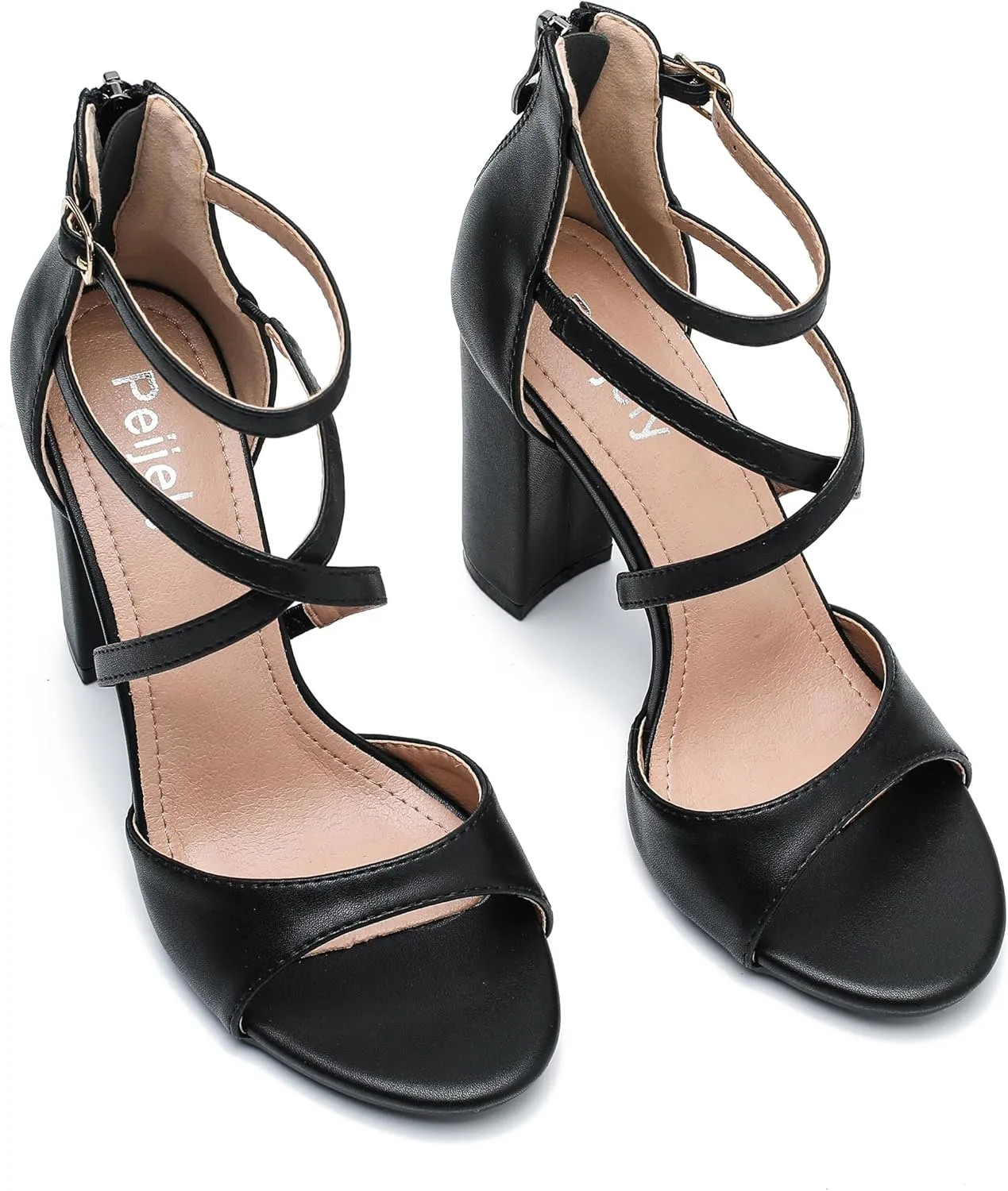 Women's Formal Strappy Sandal High Chunky Block Heel Ankle Strap Zip Up Heels