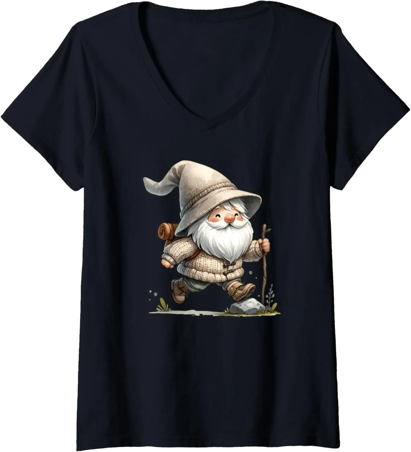 Womens Funny Trail Runner Gnome Graphic For Hikers And Trail Runner V-Neck T-Shirt