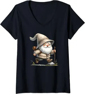 Womens Funny Trail Runner Gnome Graphic For Hikers And Trail Runner V-Neck T-Shirt