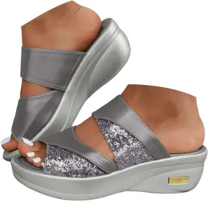 Womens Glitter Platform Wedge Slipper Summer Rhinestones Open Toe Casual Slip on Fish Mouth Wedges Sandals Orthopedic Low Heels Comfortable Sandals with Arch Support