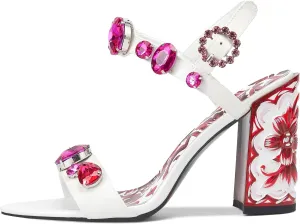 Women's Hand-Painted High Heels Gemstone Sandals Open Toe Chunky Heeled Bohemian Ethnic Style Pumps Fashion Ankle Buckle Sandals