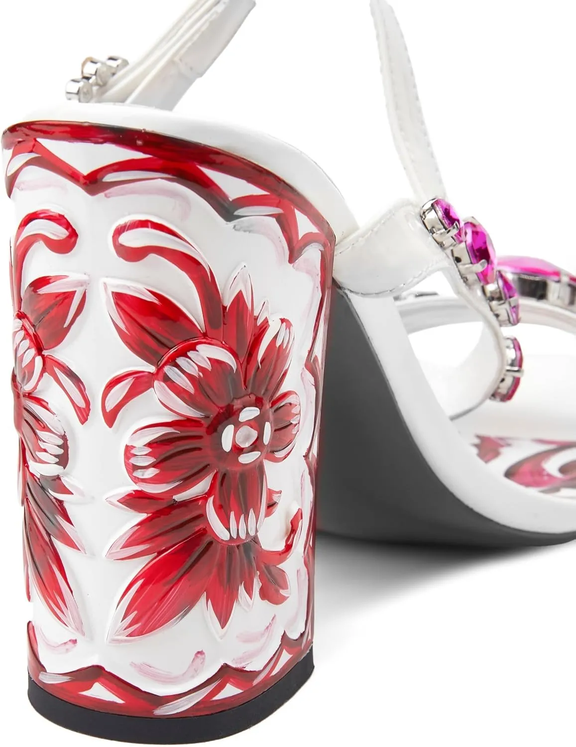 Women's Hand-Painted High Heels Gemstone Sandals Open Toe Chunky Heeled Bohemian Ethnic Style Pumps Fashion Ankle Buckle Sandals