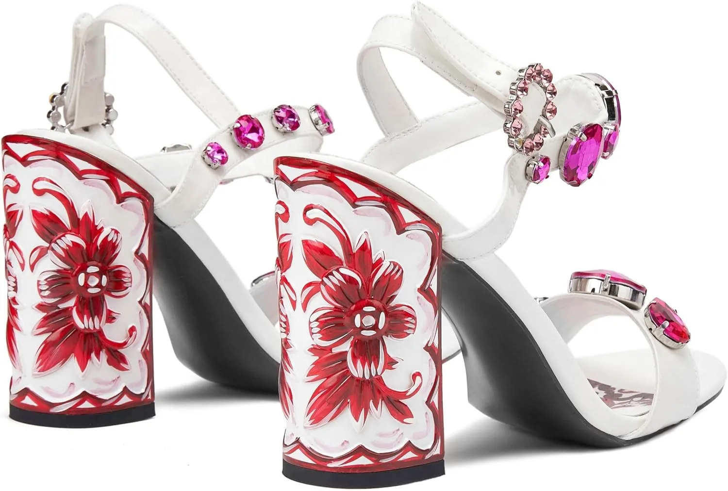 Women's Hand-Painted High Heels Gemstone Sandals Open Toe Chunky Heeled Bohemian Ethnic Style Pumps Fashion Ankle Buckle Sandals