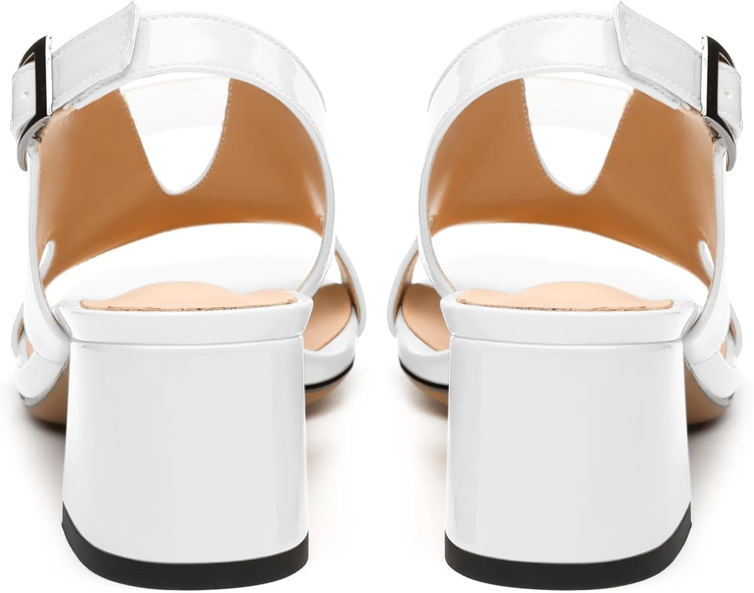 Womens Heeled Sandals, Square Peep Toe Mid Block Heel Slingback Sandals for Women, Leather Insole Chunky Heel Sandals with Buckle 2"