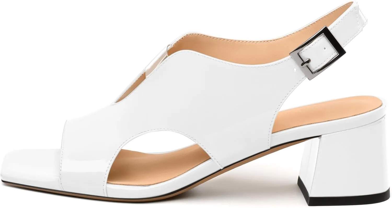 Womens Heeled Sandals, Square Peep Toe Mid Block Heel Slingback Sandals for Women, Leather Insole Chunky Heel Sandals with Buckle 2"