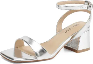Women's Heeled Sandals Strappy Low Block Heels Chunky for Women Comfortable Ankle Strap Open Toe Party Wedding Dress Shoes for Women Dressy