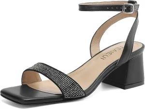 Women's Heeled Sandals Strappy Low Block Heels Chunky for Women Comfortable Ankle Strap Open Toe Party Wedding Dress Shoes for Women Dressy