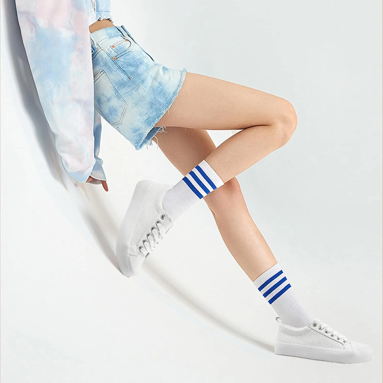 Women's High Platform Fashion Sneakers, White, Breathable, Lace Up, Tennis Shoes, Comfortable, Casual