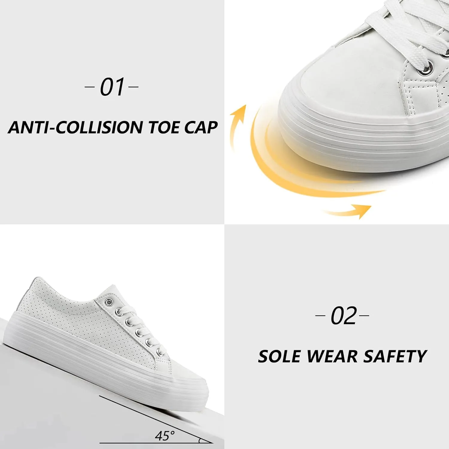 Women's High Platform Fashion Sneakers, White, Breathable, Lace Up, Tennis Shoes, Comfortable, Casual