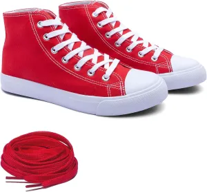 Women's High-Top Canvas Sneakers – Classic Lace-Up Casual Shoes with Extra Shoelaces – Comfortable, Stylish, and Durable