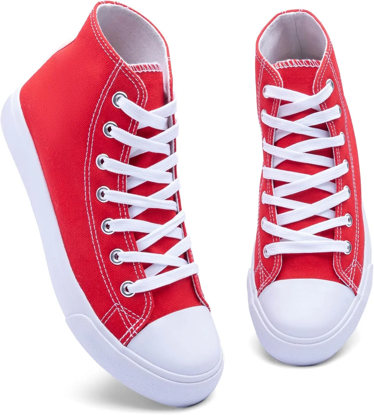 Women's High-Top Canvas Sneakers – Classic Lace-Up Casual Shoes with Extra Shoelaces – Comfortable, Stylish, and Durable