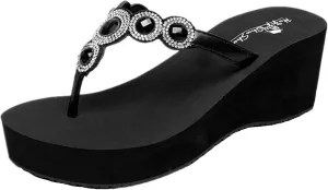 Womens High Wedge Flip-flops Rhinestone Platform Sandals