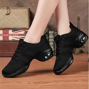 Women's Jazz Modern Dancing Sneakers Breathable Mesh Teaching Professional Dance Shoes Lace-up Lightweight Casual Walking Shoes,Sole with Air Cushion