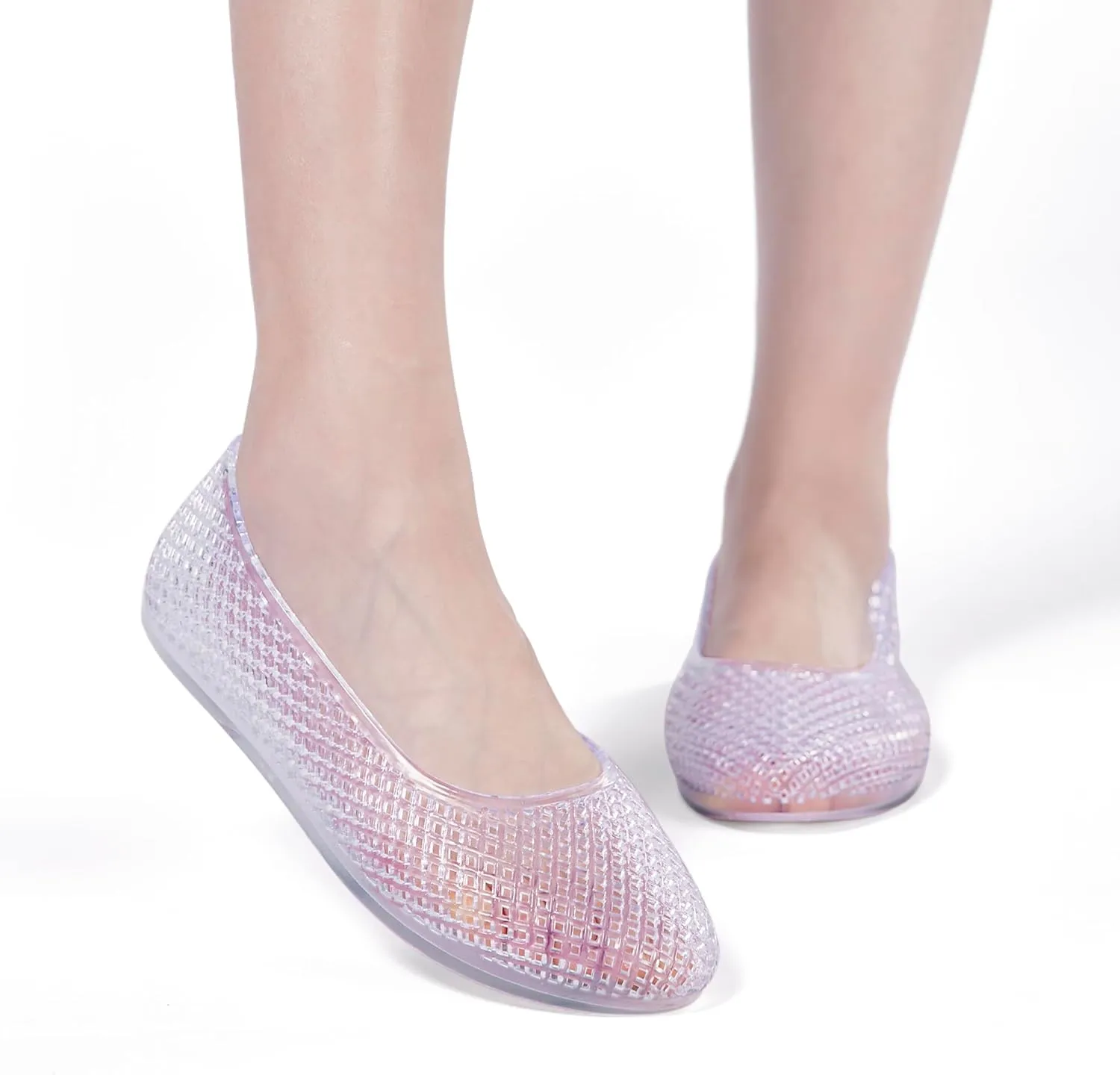 Women's Jelly Mesh Ballet Flats Clear Hollow Slip On Flat Sandals Casual Round Toe Balleria Flat Shoes