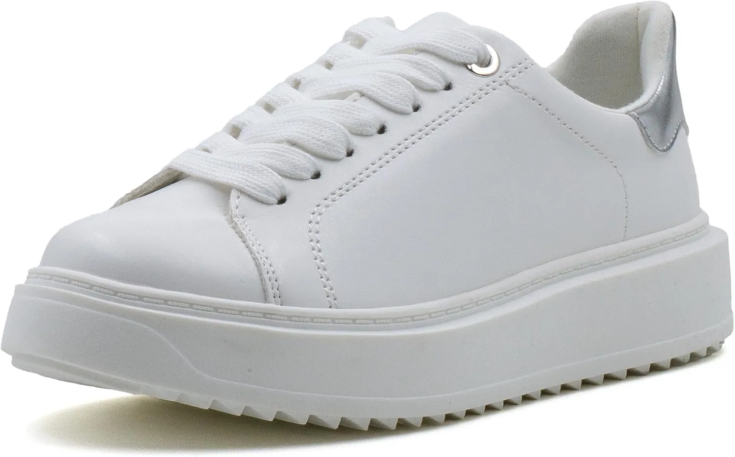 Women's Lace Up Platform Sneakers, Elevated Sole, Classic Trendy Comfortable Fashion PU Shoes