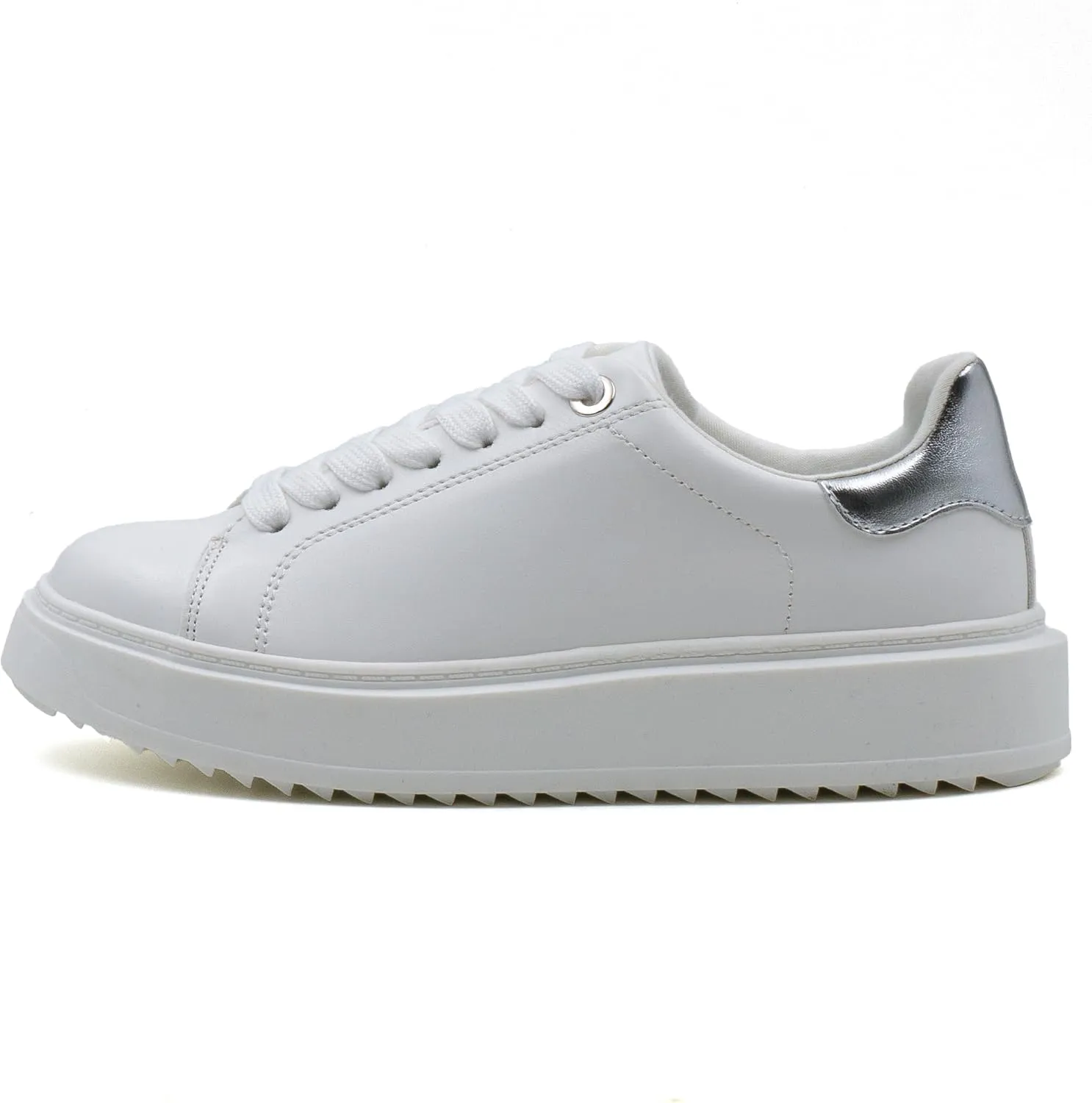 Women's Lace Up Platform Sneakers, Elevated Sole, Classic Trendy Comfortable Fashion PU Shoes