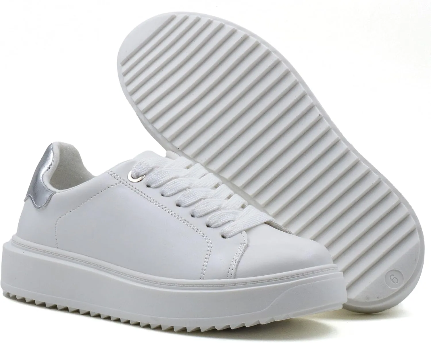 Women's Lace Up Platform Sneakers, Elevated Sole, Classic Trendy Comfortable Fashion PU Shoes
