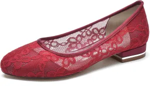 Women's Lace Wedding Shoes Closed Toe Pumps Ballet Flats Slip on Bridal Shoes Evenging Party Work Flat