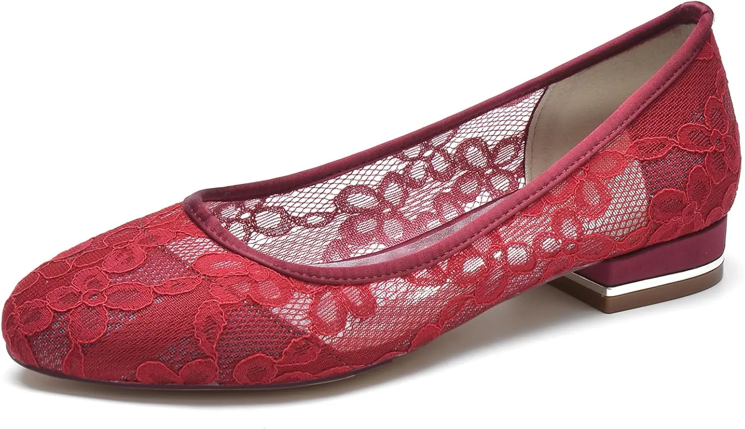 Women's Lace Wedding Shoes Closed Toe Pumps Ballet Flats Slip on Bridal Shoes Evenging Party Work Flat