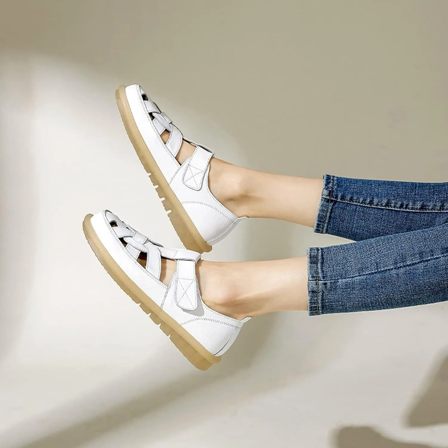 Women'S Leather Closed Toe Flat Fisherman Gladiator Sandals with Ankle Strap,Fashion Comfy Wedge Sandals Bohemia Outdoor Causal Comfortable Walking Work Loafer Shoe