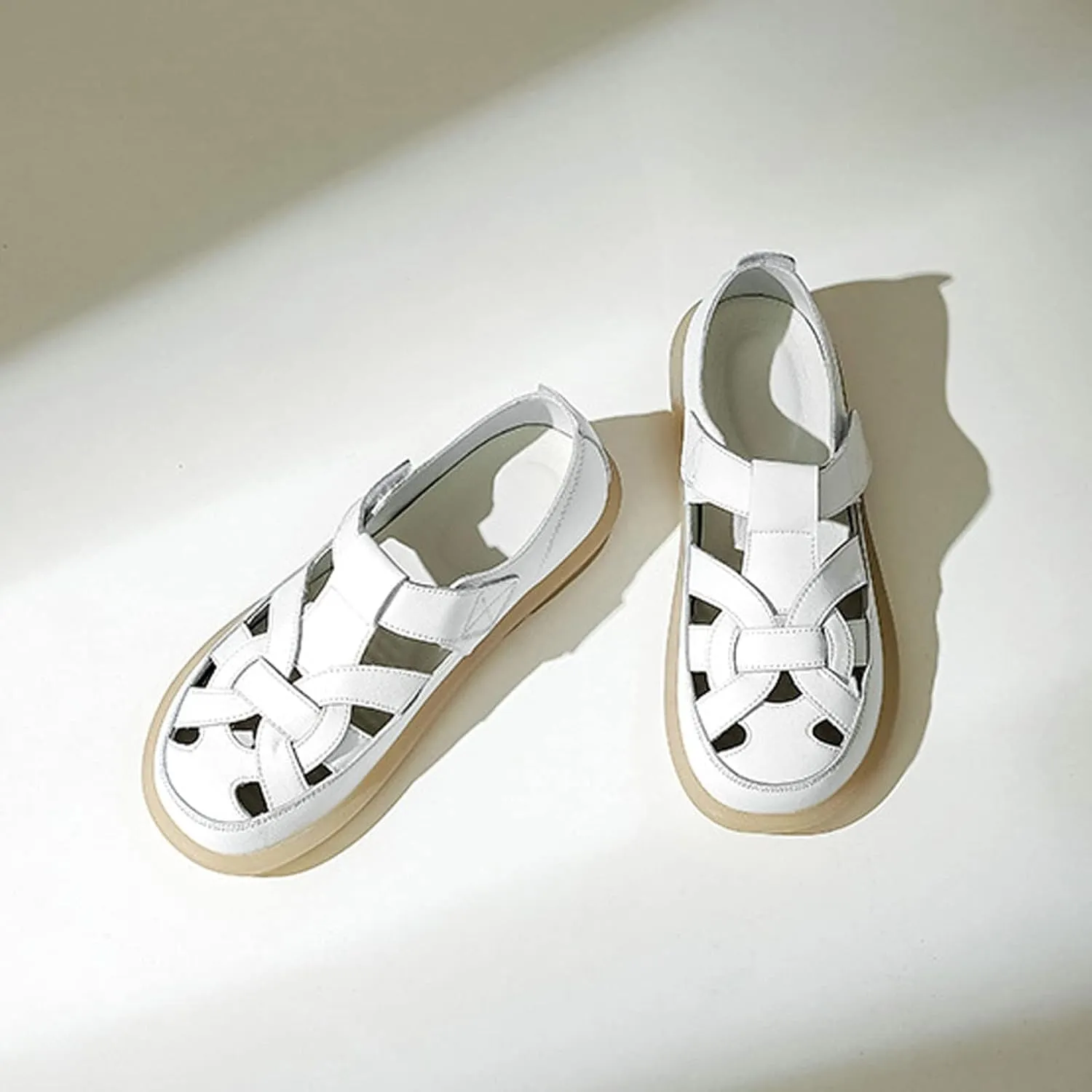 Women'S Leather Closed Toe Flat Fisherman Gladiator Sandals with Ankle Strap,Fashion Comfy Wedge Sandals Bohemia Outdoor Causal Comfortable Walking Work Loafer Shoe