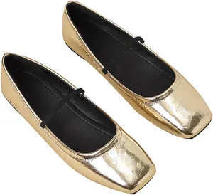 Women's Leather Mary Jane Flats Shoes Dressy Comfortable Square Toe Slip On Ballet Flat Causal Breathable Flat Walking Shoes