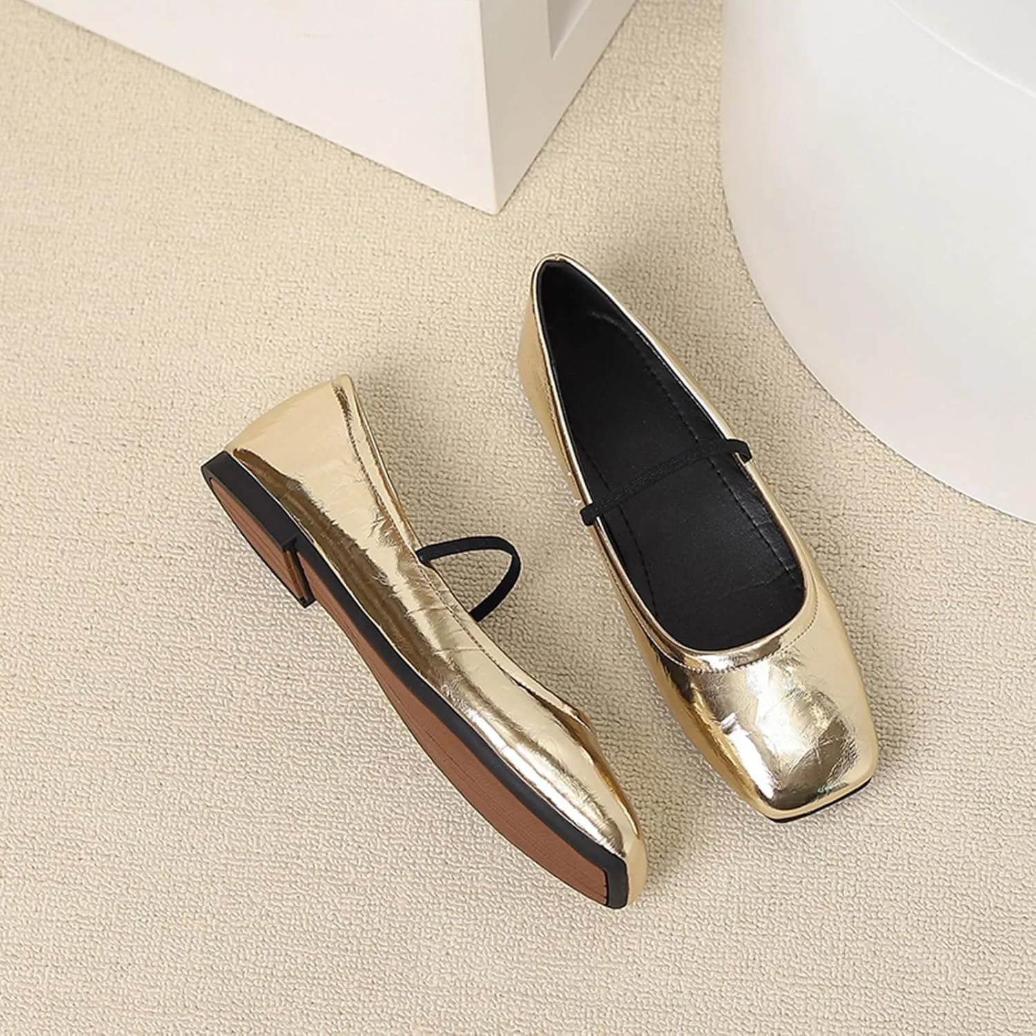 Women's Leather Mary Jane Flats Shoes Dressy Comfortable Square Toe Slip On Ballet Flat Causal Breathable Flat Walking Shoes