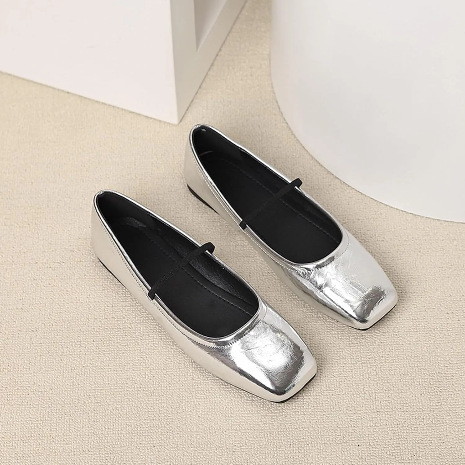 Women's Leather Mary Jane Flats Shoes Dressy Comfortable Square Toe Slip On Ballet Flat Causal Breathable Flat Walking Shoes