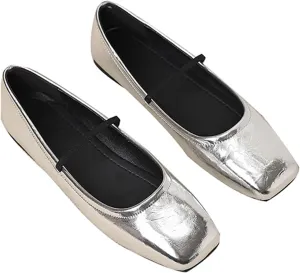 Women's Leather Mary Jane Flats Shoes Dressy Comfortable Square Toe Slip On Ballet Flat Causal Breathable Flat Walking Shoes
