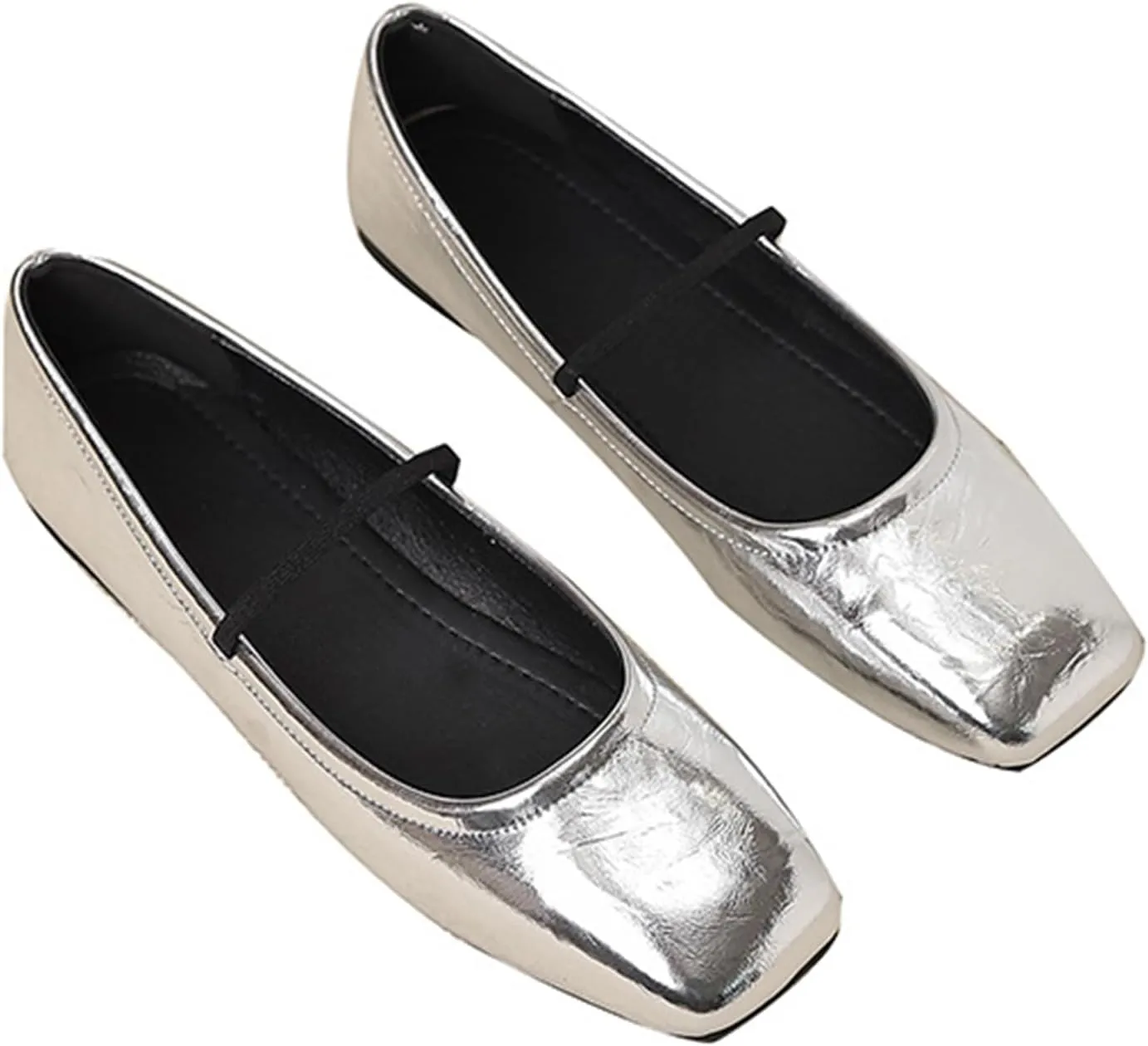 Women's Leather Mary Jane Flats Shoes Dressy Comfortable Square Toe Slip On Ballet Flat Causal Breathable Flat Walking Shoes
