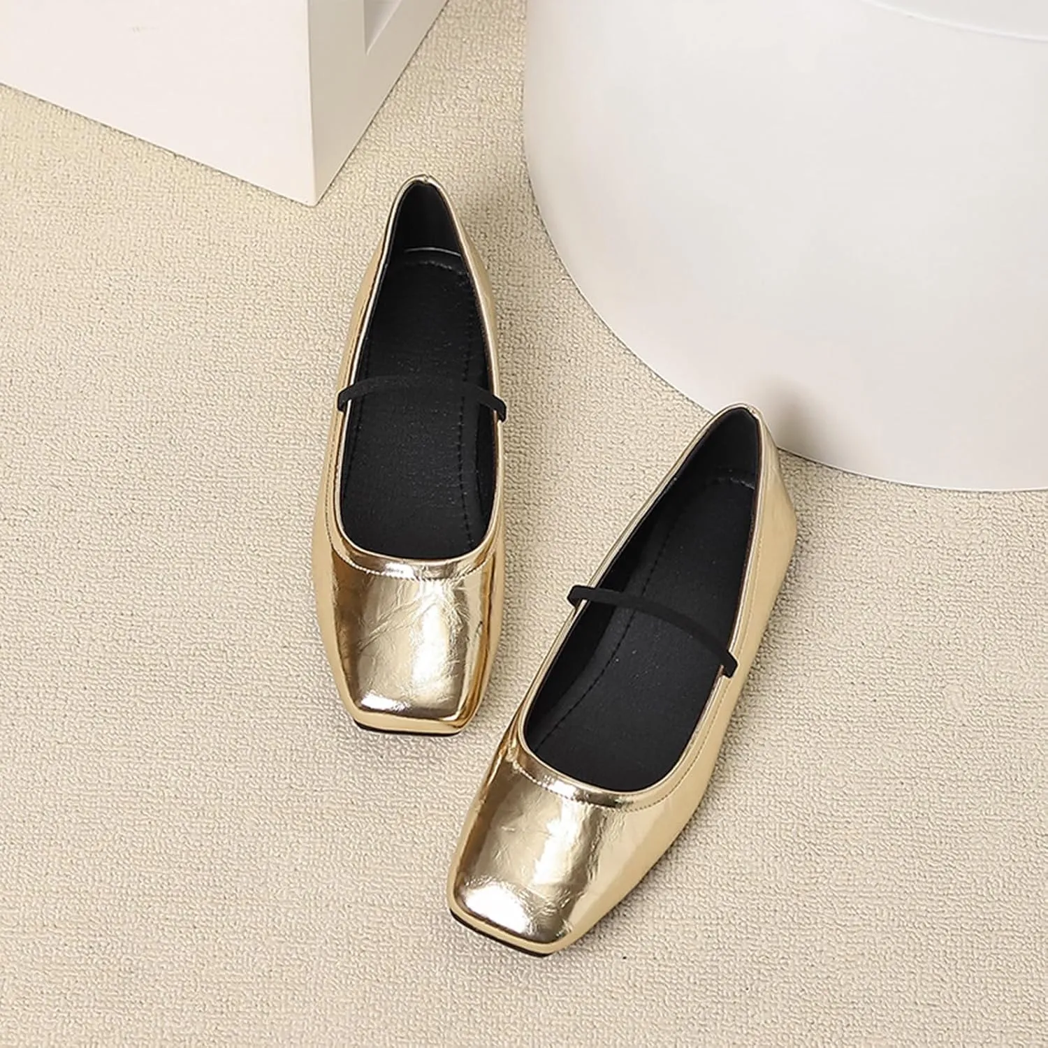 Women's Leather Mary Jane Flats Shoes Dressy Comfortable Square Toe Slip On Ballet Flat Causal Breathable Flat Walking Shoes