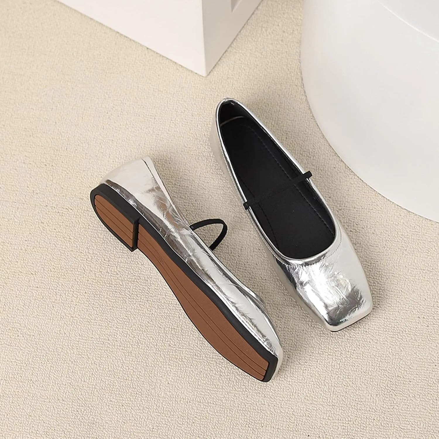 Women's Leather Mary Jane Flats Shoes Dressy Comfortable Square Toe Slip On Ballet Flat Causal Breathable Flat Walking Shoes