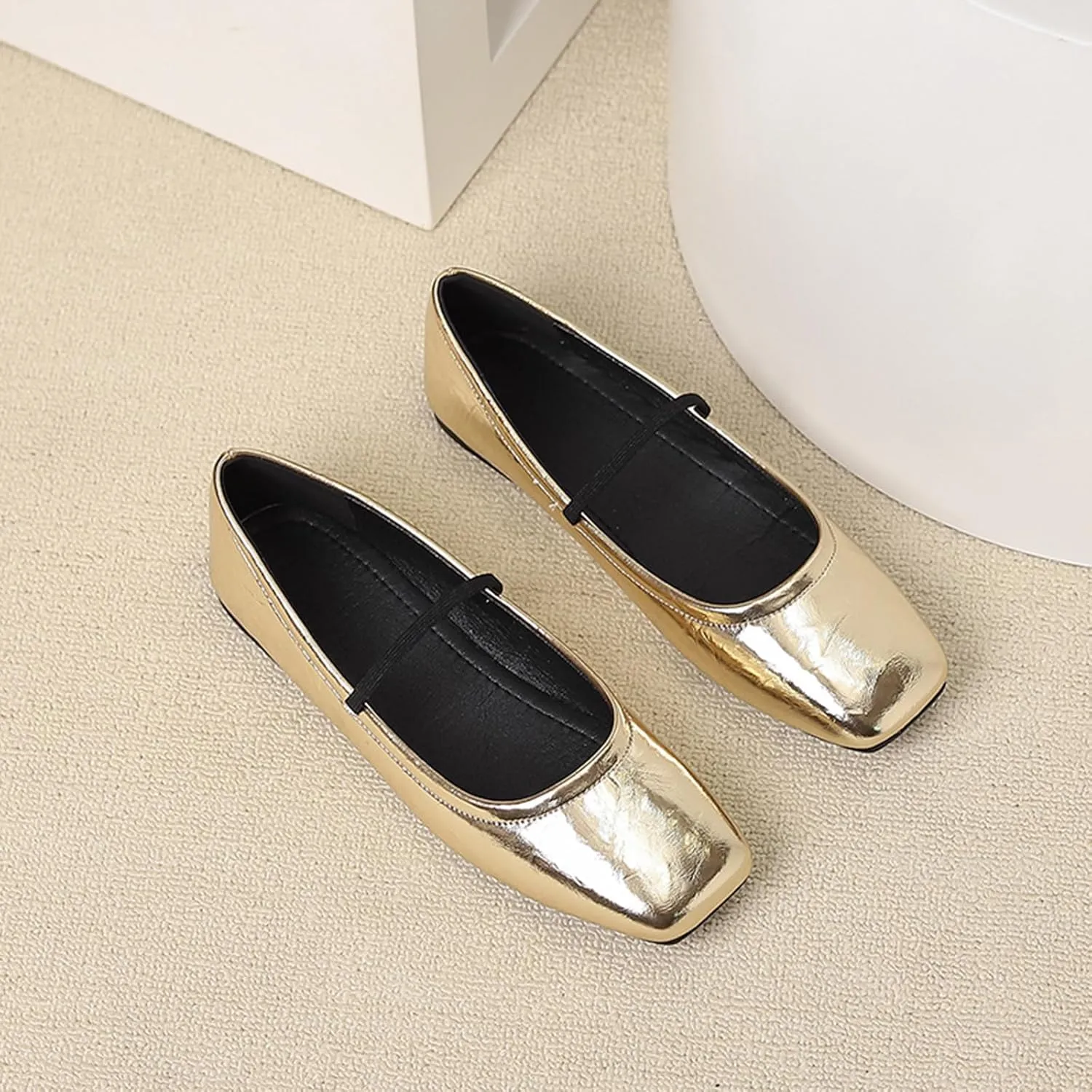 Women's Leather Mary Jane Flats Shoes Dressy Comfortable Square Toe Slip On Ballet Flat Causal Breathable Flat Walking Shoes