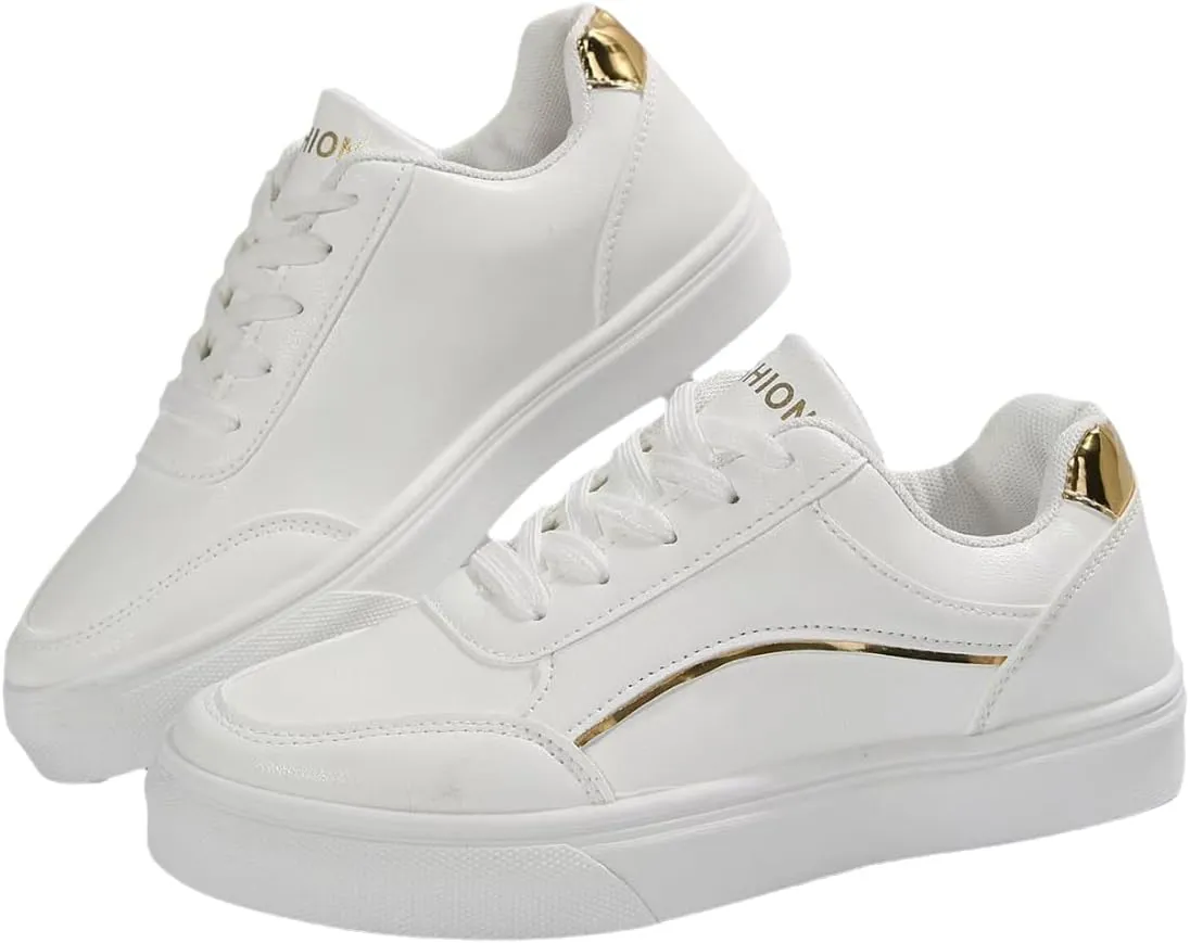 Women's Leather Platform Sneakers – Lightweight Heel Faux Leather and Sparkly Shoes for Weddings, Parties, and Everyday Fashion