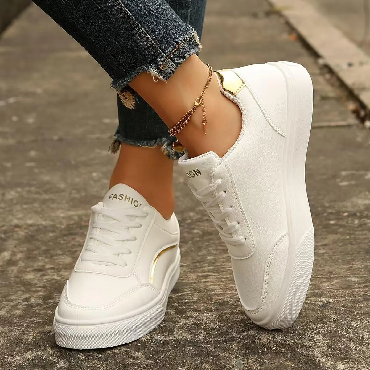 Women's Leather Platform Sneakers – Lightweight Heel Faux Leather and Sparkly Shoes for Weddings, Parties, and Everyday Fashion