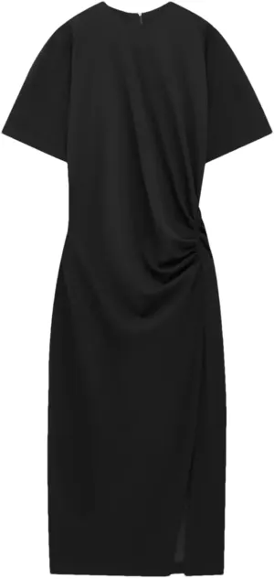 Women's Long Dress Classic Short Sleeve with Asymmetric Ruched Detail Side Slit Formal Vestidos