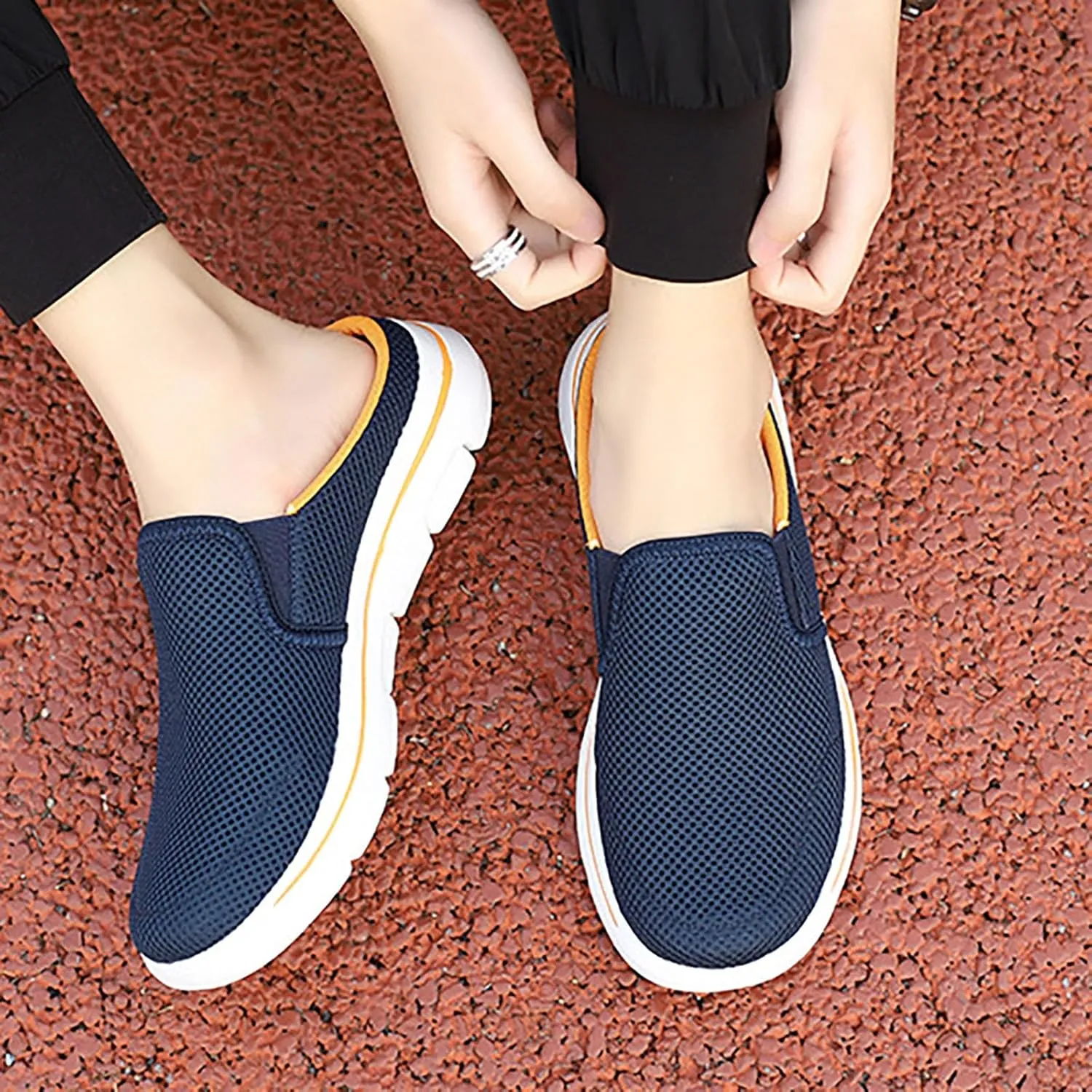 Women's Men Soft Orthopedic Sneakers Breathable Woven Go Walking Slip On Foam Arch Support Hands Slip in Shoes