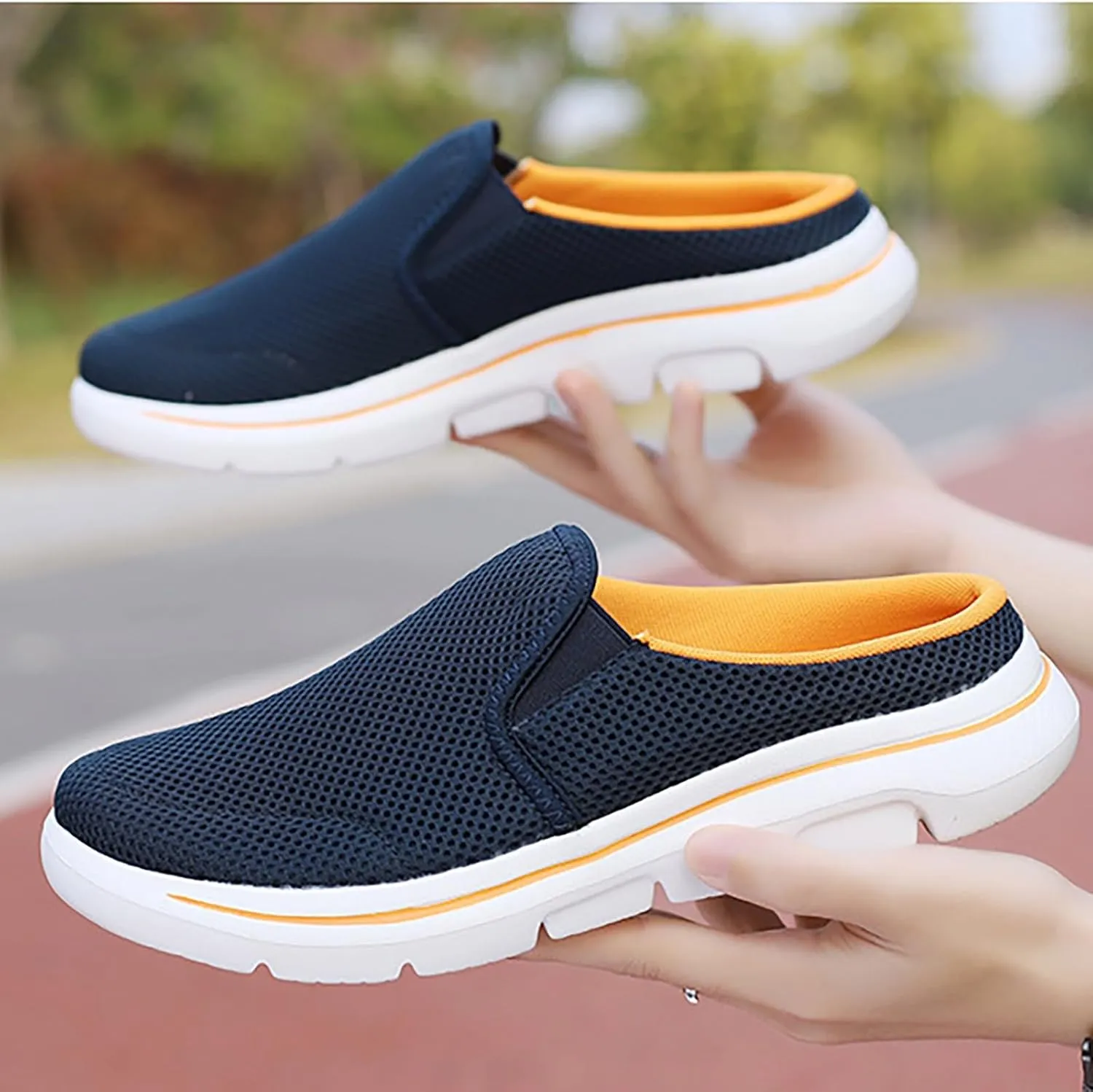 Women's Men Soft Orthopedic Sneakers Breathable Woven Go Walking Slip On Foam Arch Support Hands Slip in Shoes