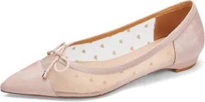 Womens Mesh Ballet Flats Retro Slip on Embroidered Pointed Toe Flats Comfortable Pointy Low Heel Bow Dress Shoes