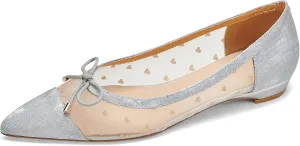 Womens Mesh Ballet Flats Retro Slip on Embroidered Pointed Toe Flats Comfortable Pointy Low Heel Bow Dress Shoes