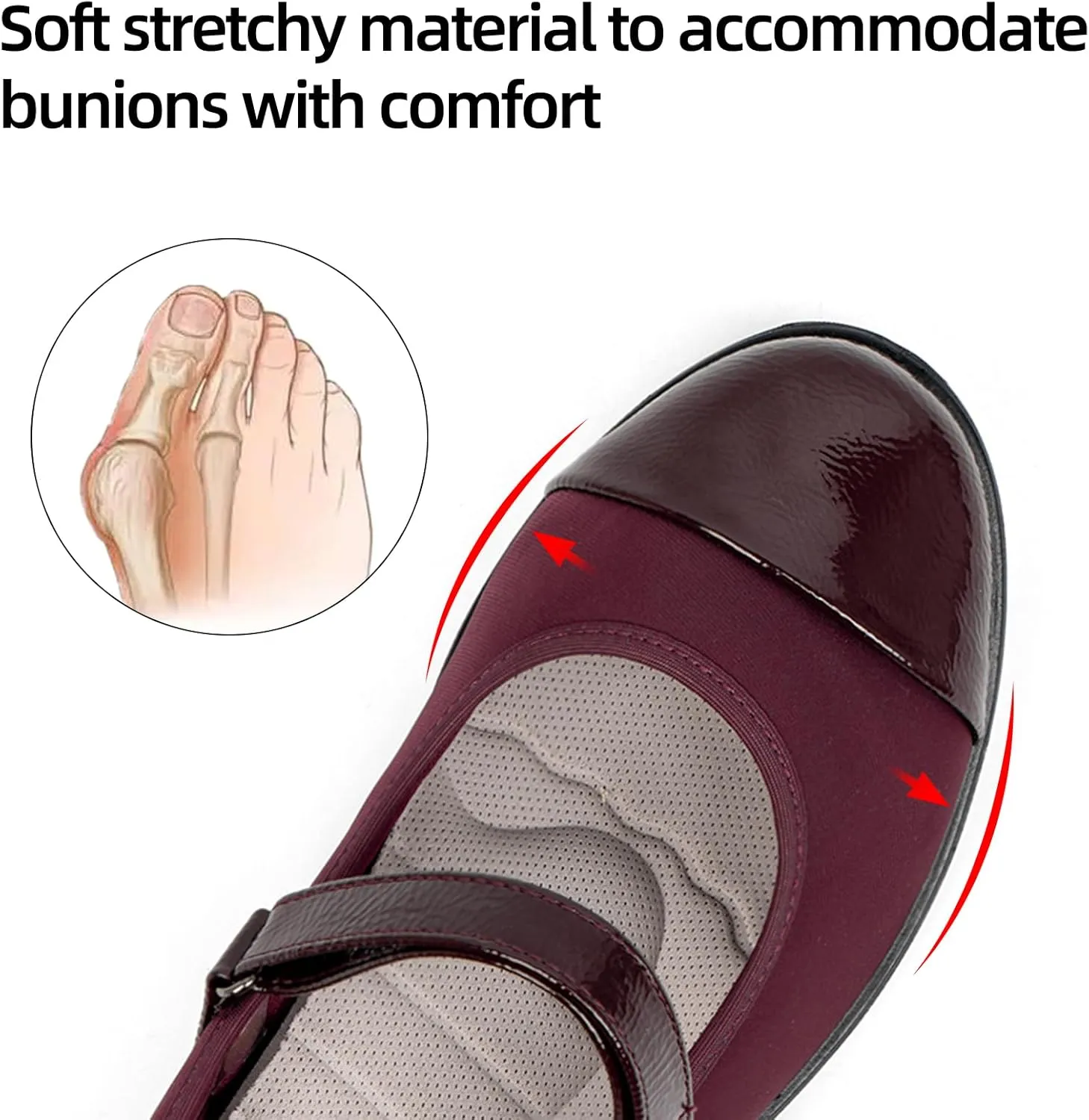 Women’s Orthopedic Mary Jane Flats Round Toe Comfortable Bunions Walking Shoes Dressy Orthotic Work Shoes with Arch Support
