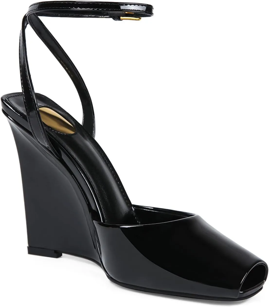 Womens Peep Toe Heels Open Toe Wedge Heels Stiletto Patent Leather Ankle Strap Buckle Sandalsfor Party, Wedding, Evening