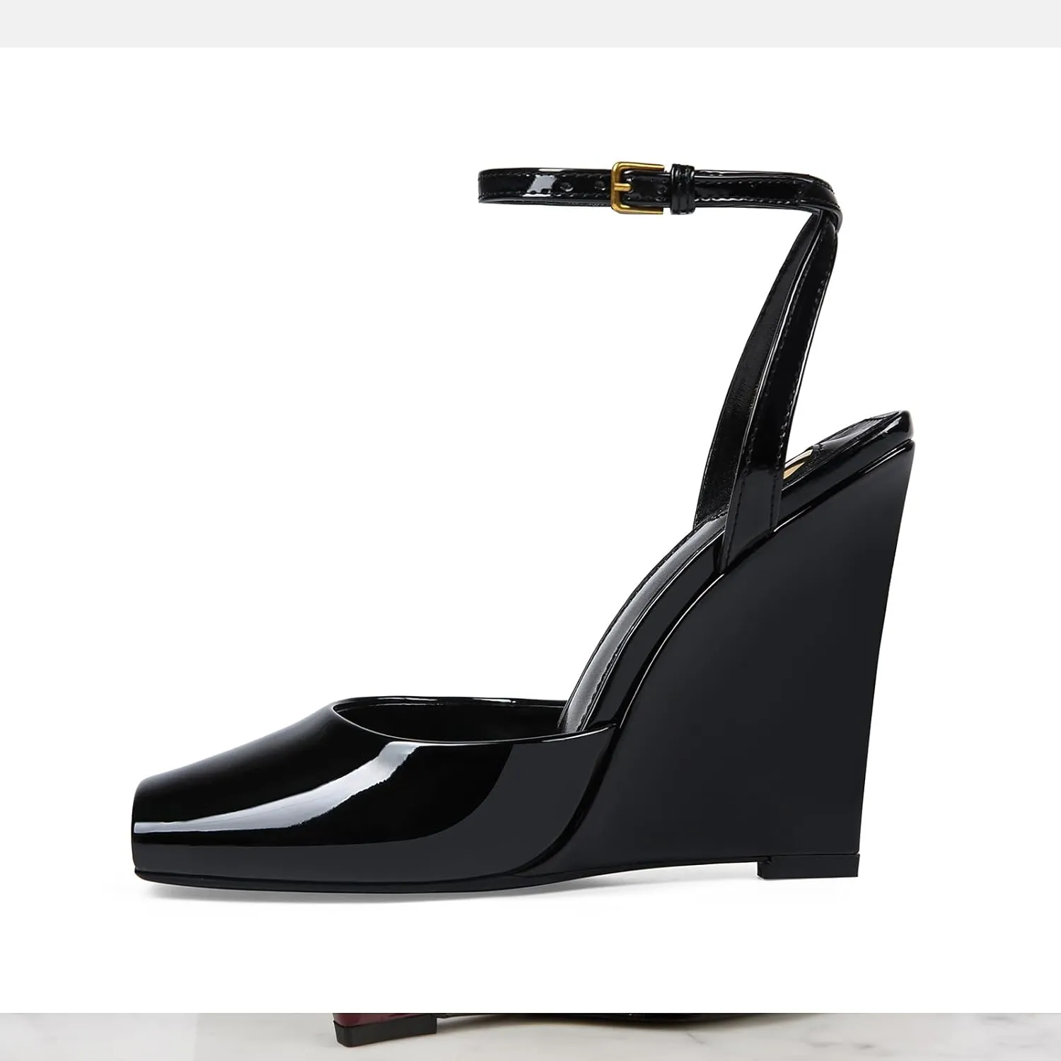 Womens Peep Toe Heels Open Toe Wedge Heels Stiletto Patent Leather Ankle Strap Buckle Sandalsfor Party, Wedding, Evening