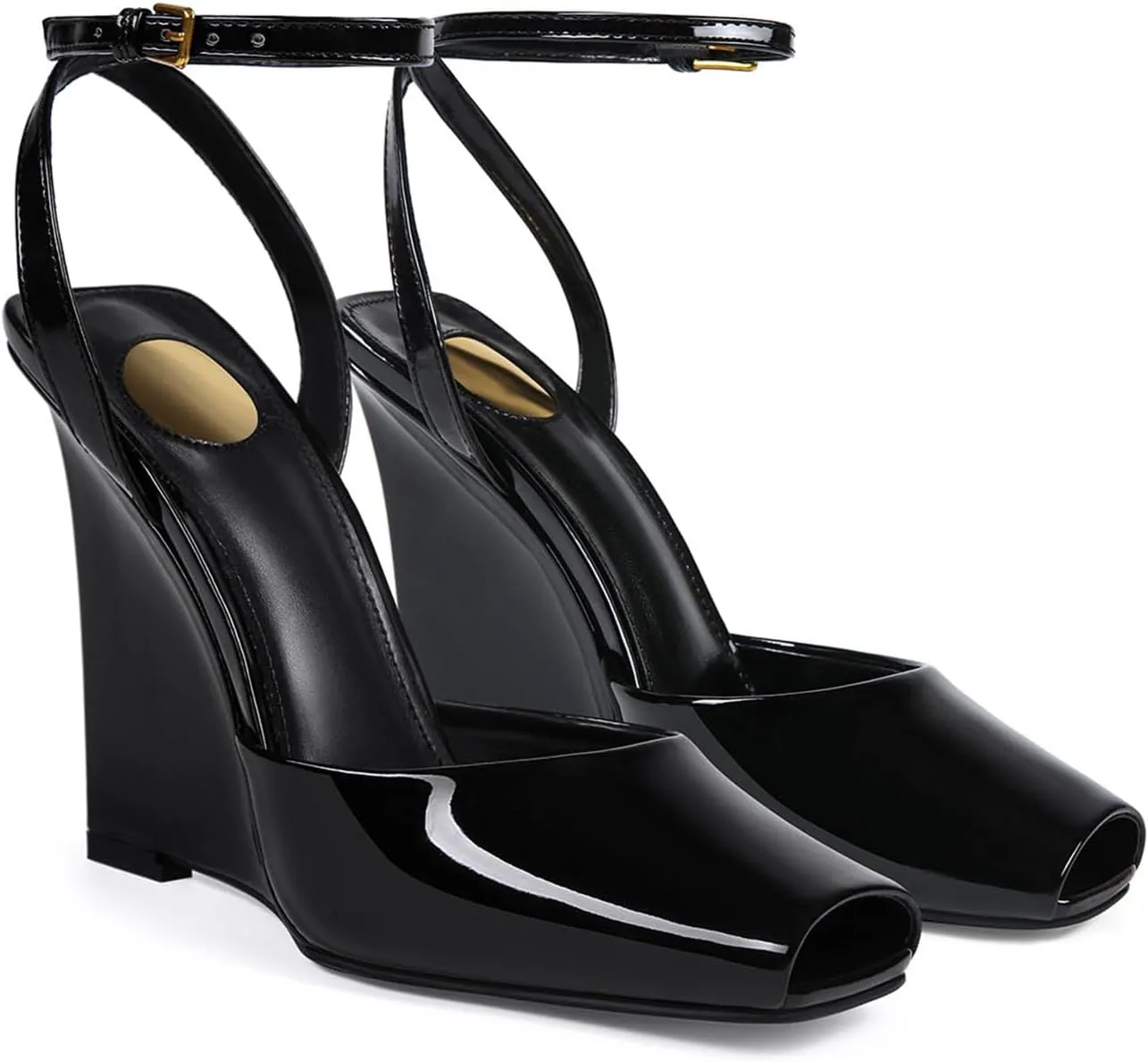 Womens Peep Toe Heels Open Toe Wedge Heels Stiletto Patent Leather Ankle Strap Buckle Sandalsfor Party, Wedding, Evening