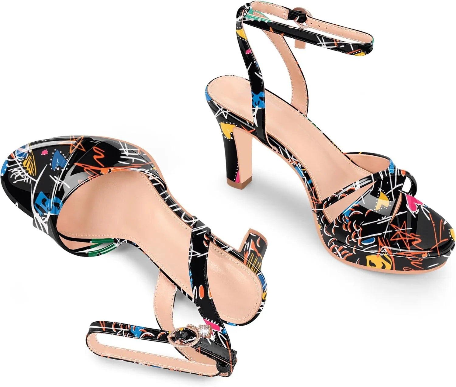 Women's Platform Ankle Strap Chunky High Heel Sandals Open Round Toe Party Dress Shoes