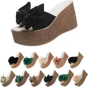 Women,s Platform Beach Slippers,Comfortable Slip-On Wedge Sandals, Open-Toe Fish Mouth Design, Summer Casual Dress Heels & Thong Sandals