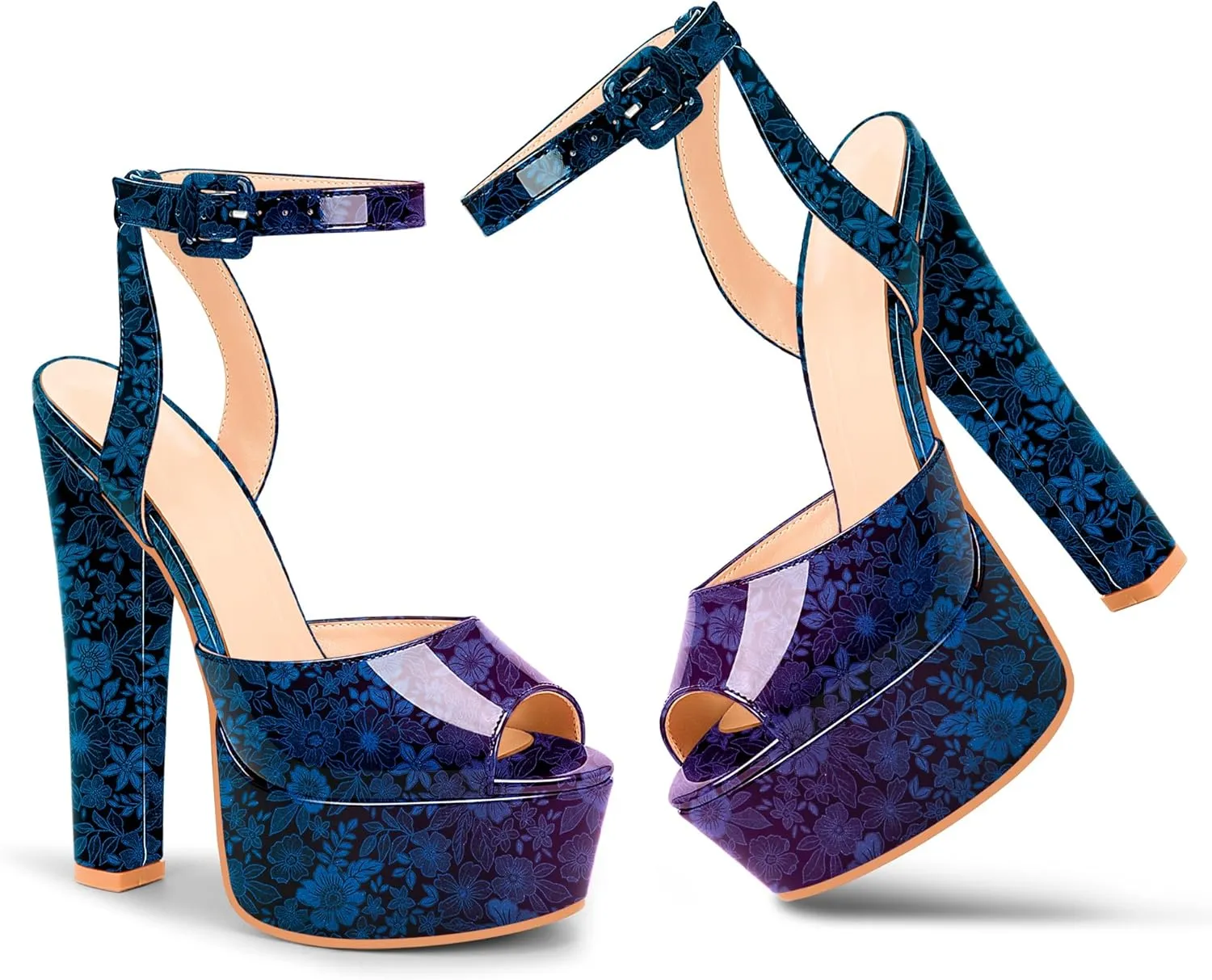 Women's Platform Chunky High Heel Sandals Open-Toe Ankle Strap Party Evening Shoes